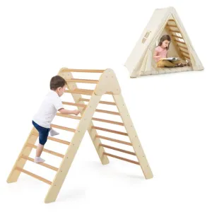 3-in-1 Eco Wood Folding Climbing Frame | Montessori Pikler and Den | Tent with Mat | 12m 