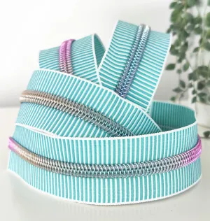 Aqua Stripe Rainbow #5 Nylon Zipper Tape, By the Yard!
