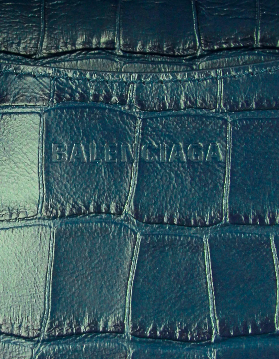 Balenciaga UNISEX Teal Croc Embossed Leather Neo Classic Medium Handbag