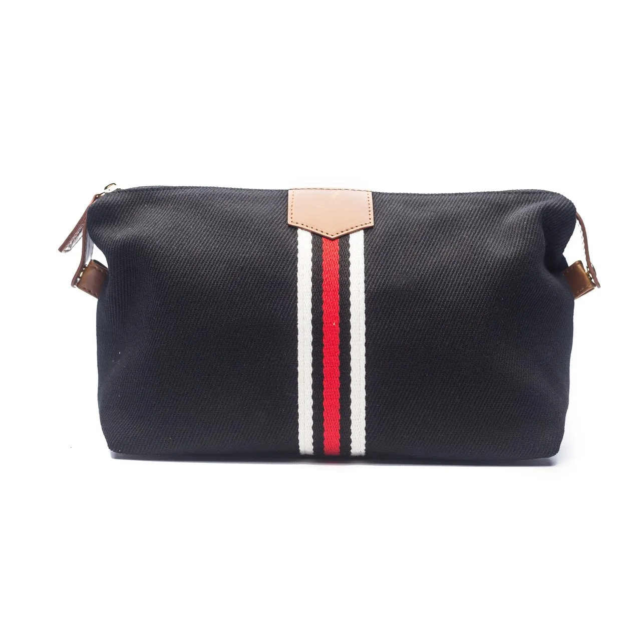 BLACK CANVAS STRIPED TOILETRY BAG
