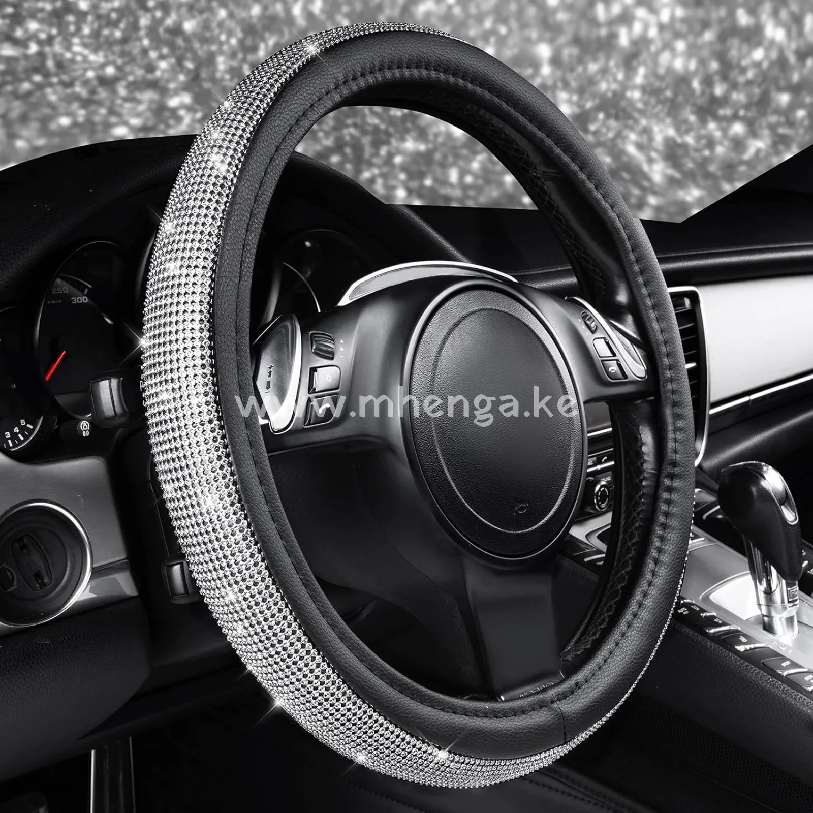 Bling Diamond Leather Steering Wheel Cover, with Sparkly Crystal Glitter Rhinestones Universal Fit 14" 1/2-15" Car Wheel Protector for Women Girl Fit Suvs,Vans,Sedans,Car,Trucks