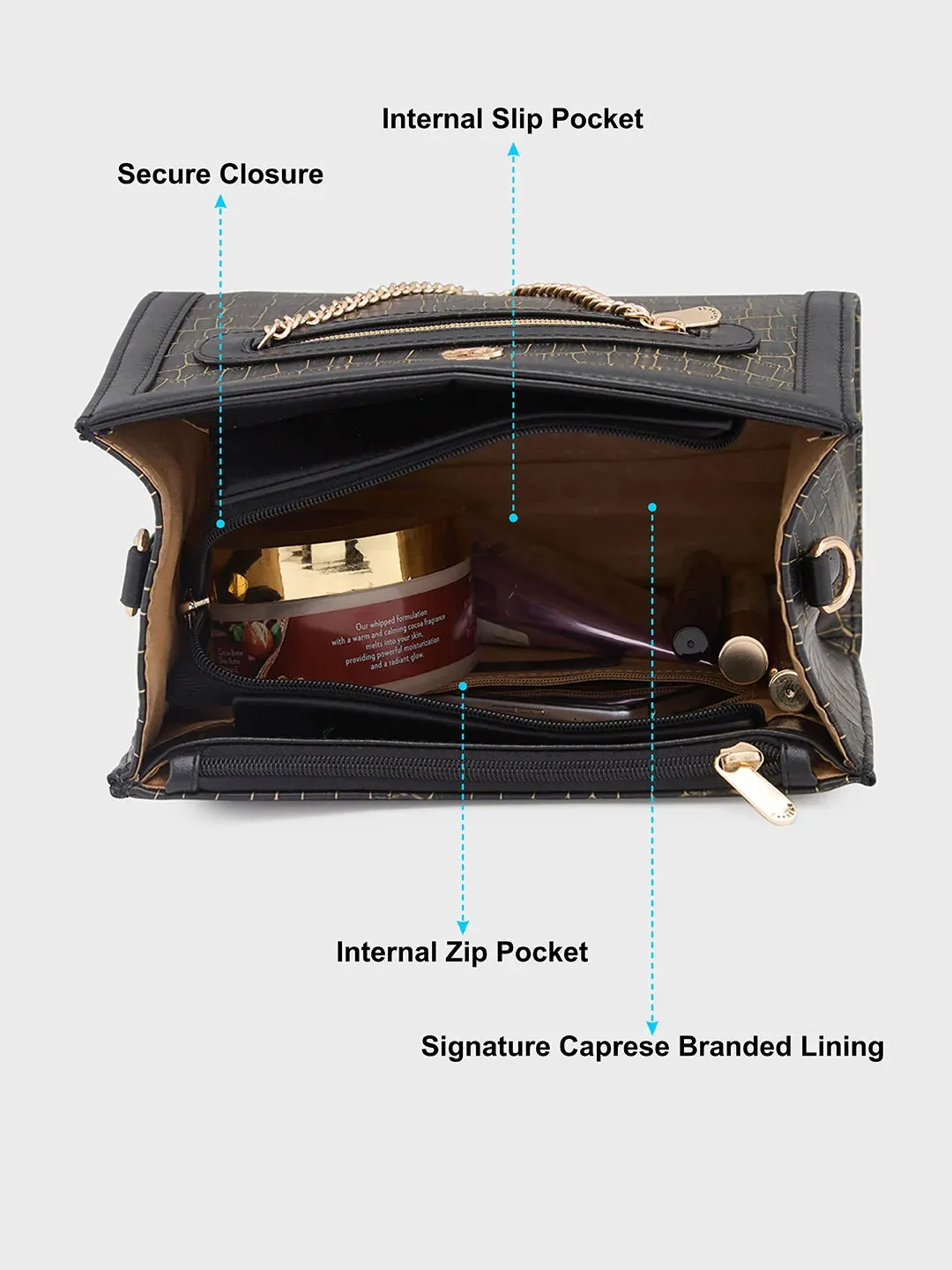 Caprese Mist Medium Black Crossbody Bag
