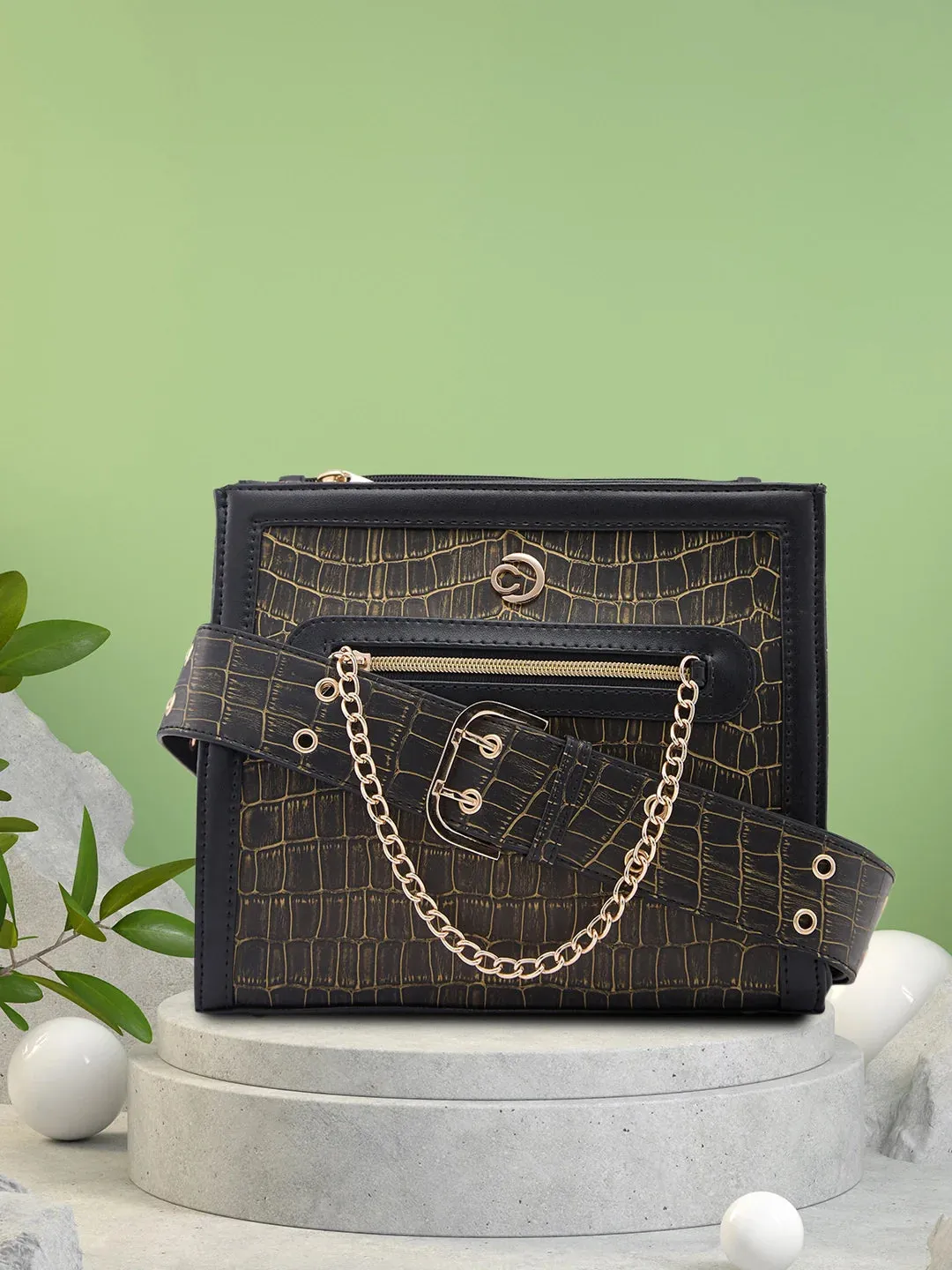 Caprese Mist Medium Black Crossbody Bag