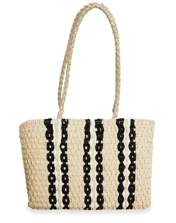 Catamaran Raffia Tote Bag, Natural/Black Stripe | Beach by Matisse
