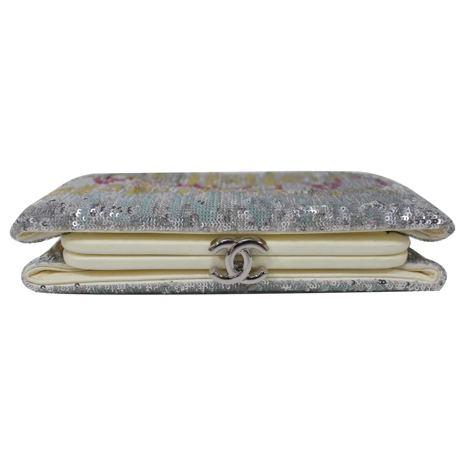 CHANEL La Pausa Embroidered Satin Sequin Clutch Bag Silver