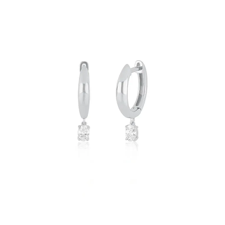 Diamond Oval Drop Gold Dome Huggie Earring
