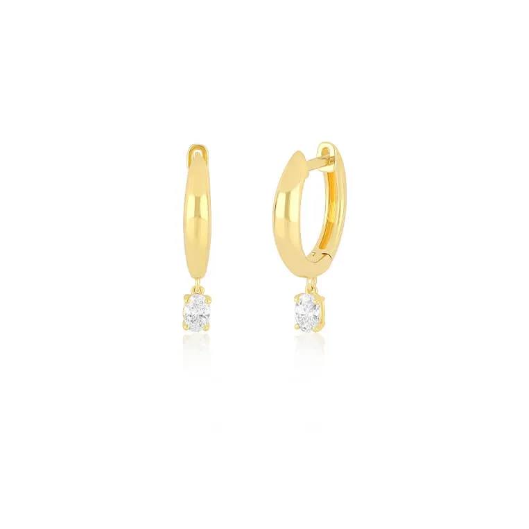 Diamond Oval Drop Gold Dome Huggie Earring