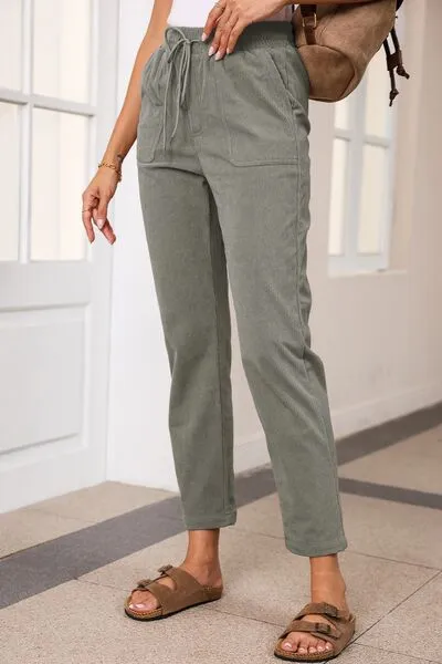 Drawstring Straight Pants with Pockets (5 Colors)
