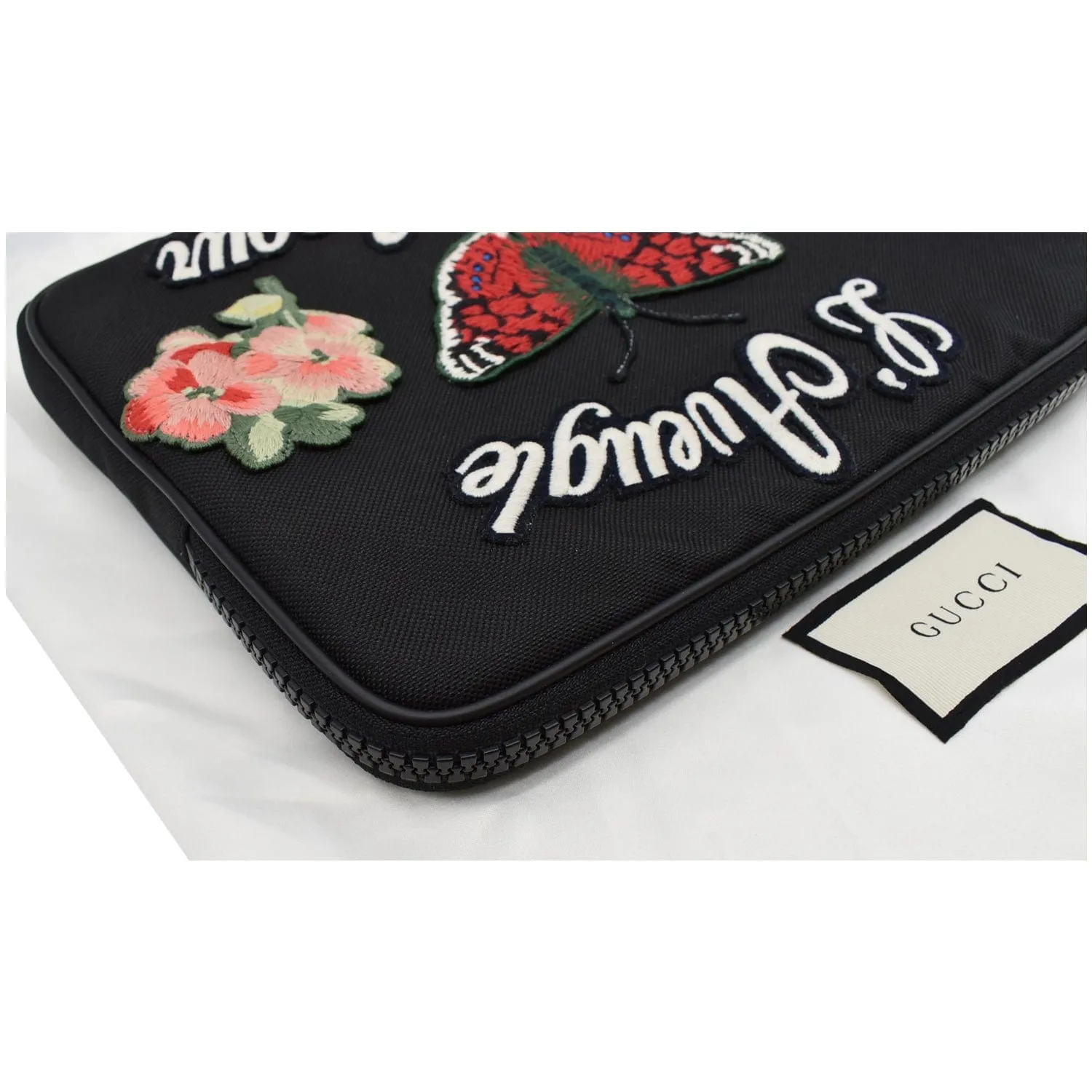 GUCCI Butterfly Techno Embroidered Canvas Tech Case Black 473883