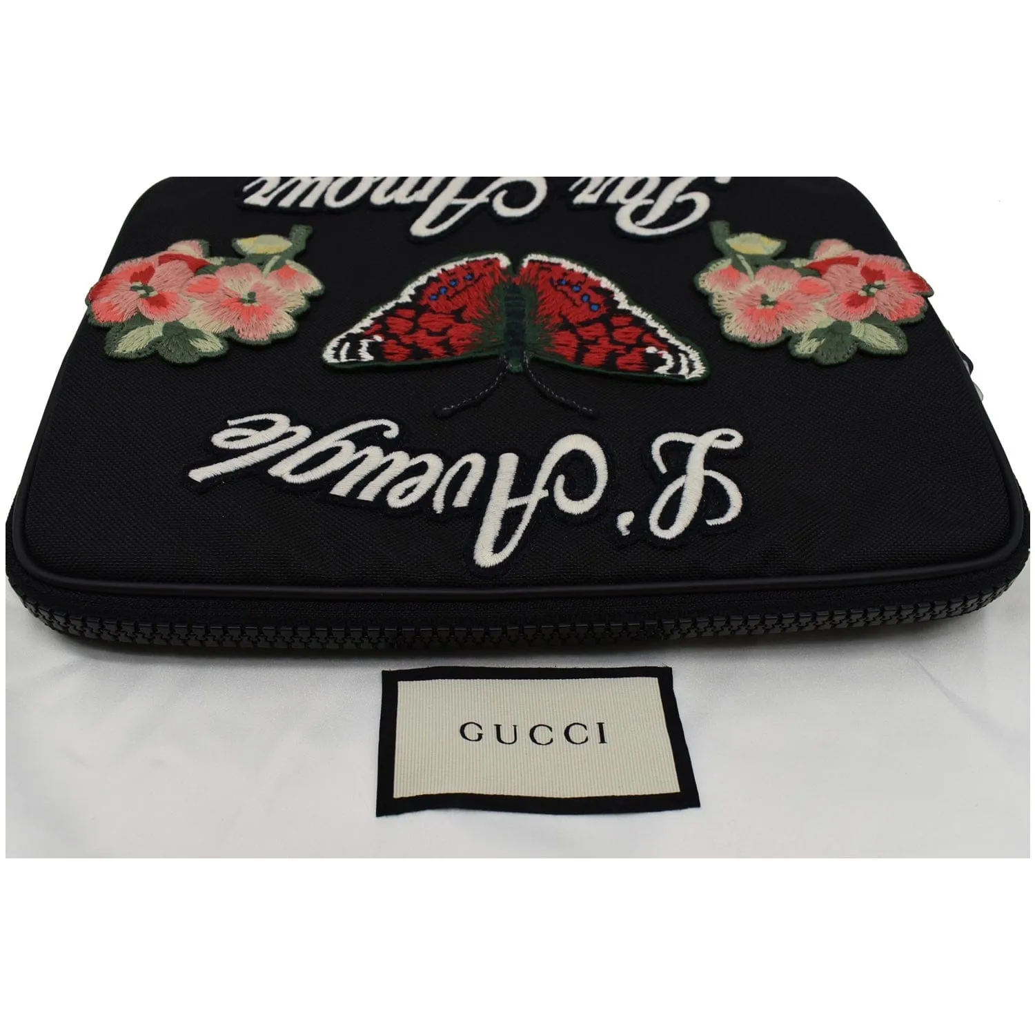 GUCCI Butterfly Techno Embroidered Canvas Tech Case Black 473883