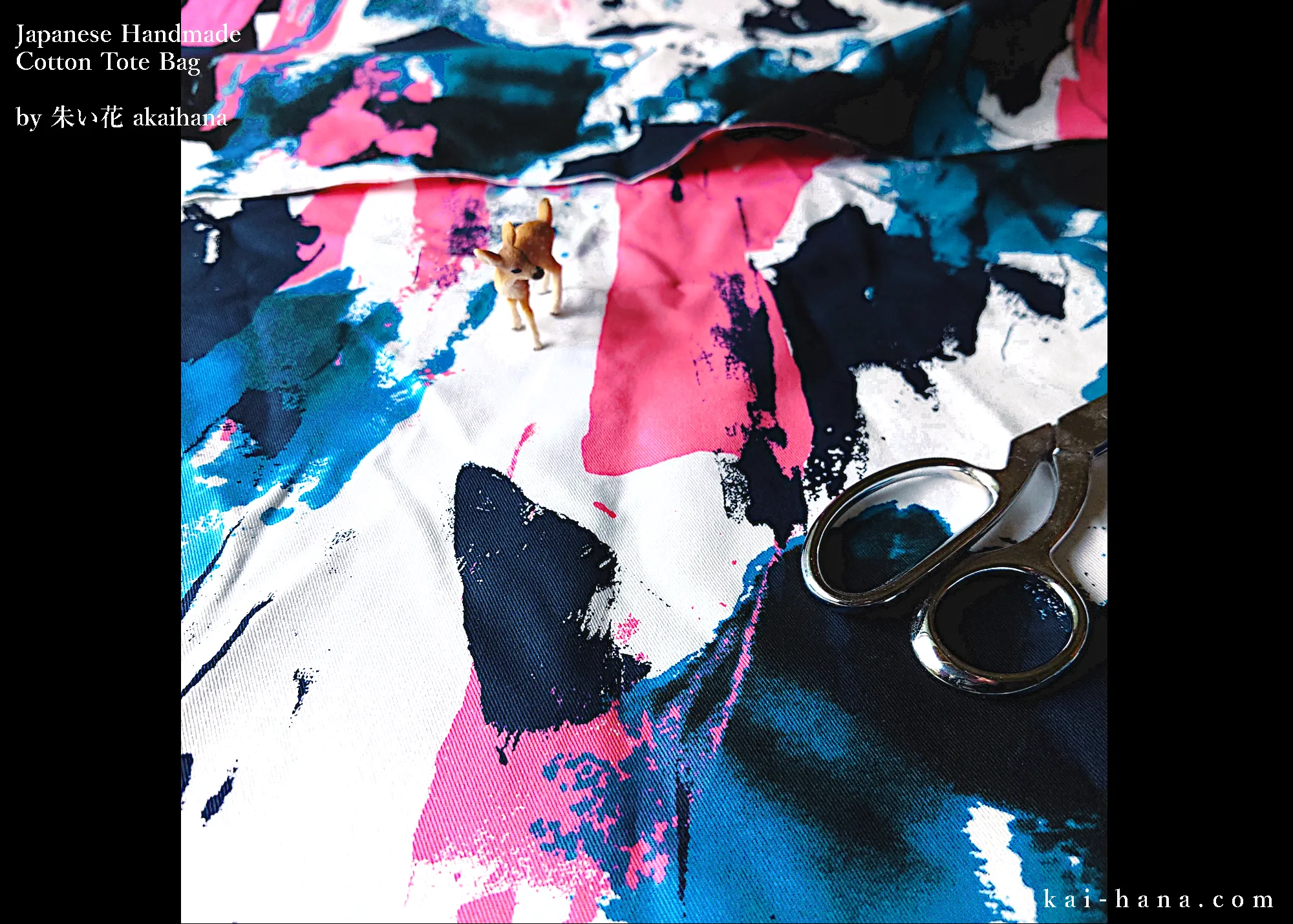 Paint Pink x Blue, Japanese Handmade Cotton Square Tote Bag, tbml0015