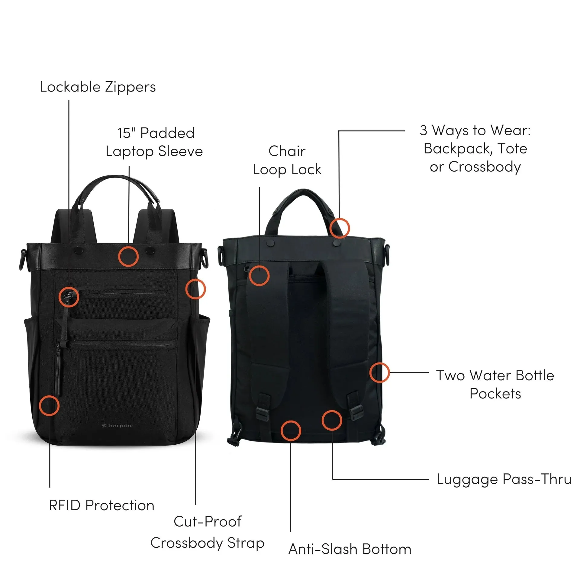 Sherpani Soleil Anti-theft Convertible Backpack/Tote - Carbon