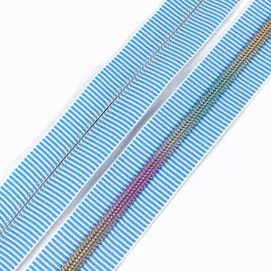 Sky Blue Stripe Rainbow #5 Nylon Zipper Tape, By the Yard!