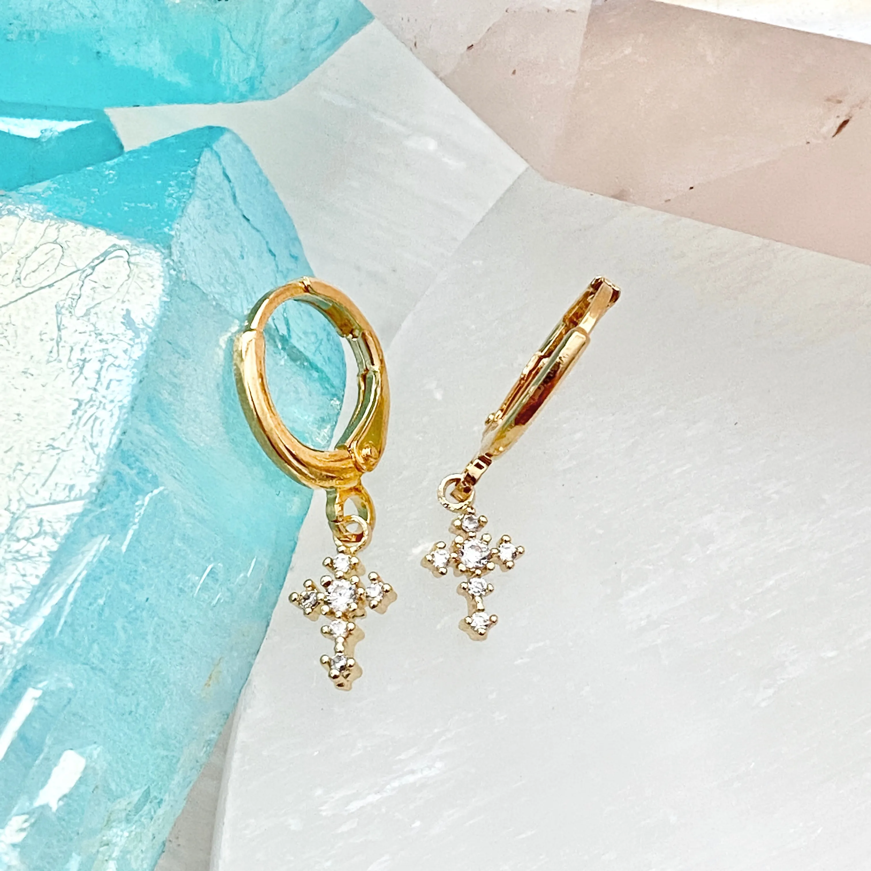 Sparkly Cross Huggie Hoops