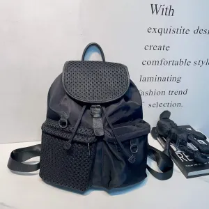 Women's Denim Vintage Drawstring Flip Practical Straps Backpacks