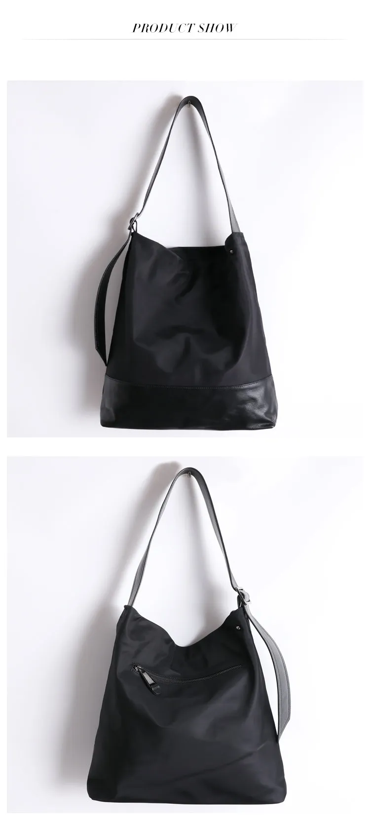 Womens Nylon Leather Shoulder Tote Womens Black Nylon Totes Bag Nylon Tote Purse for Ladies